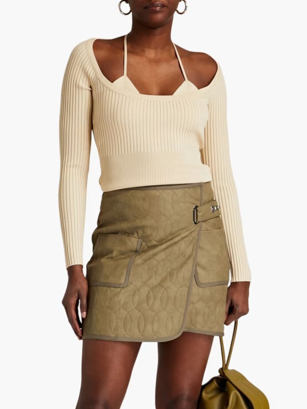 JONATHAN SIMKHAI Jayline Beige Ribbed Knit Deep Scoop Neck Sweater, Size XS